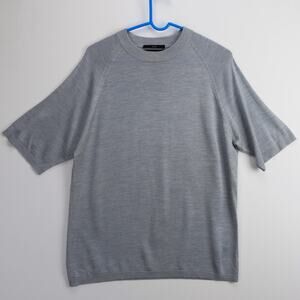 Murano Mens Large 100% Silk Short Sleeve Sweater Silver Gray Knit Pullover